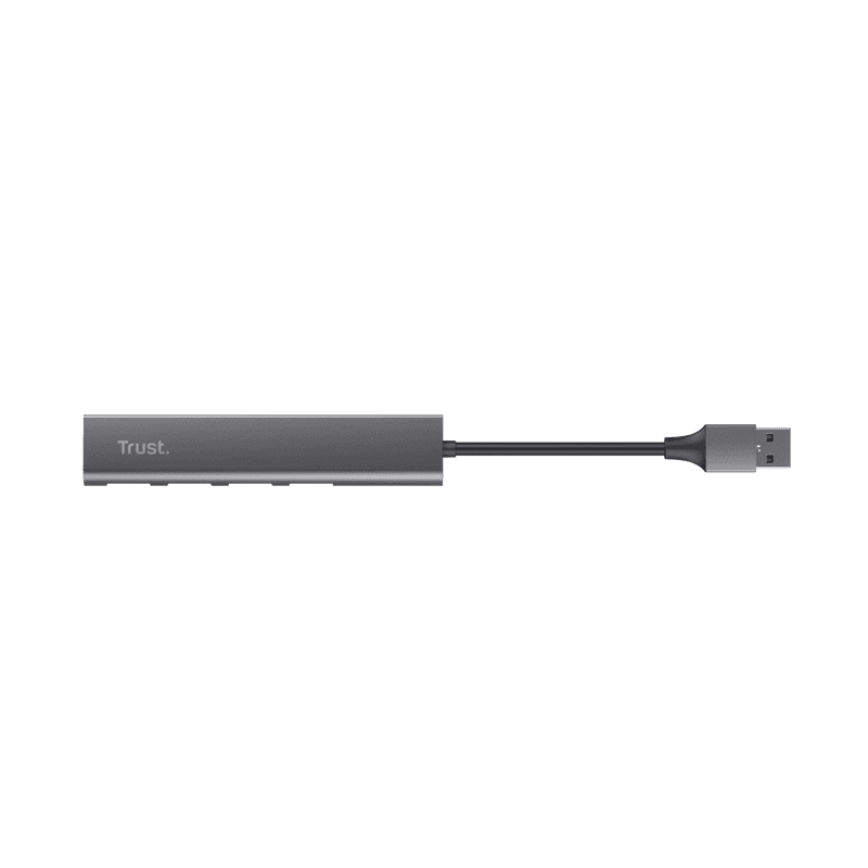 HUB USB Trust Halyx, USB-A la 4 x USB-A 3.2 Gen 1, dimensiune cablu 10cm, din aluminiu, argintiu