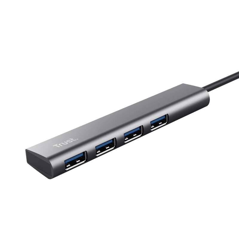 HUB USB Trust Halyx, USB-C la 4 x USB-A 3.2 Gen 1, dimensiune cablu 10cm, din aluminiu, argintiu