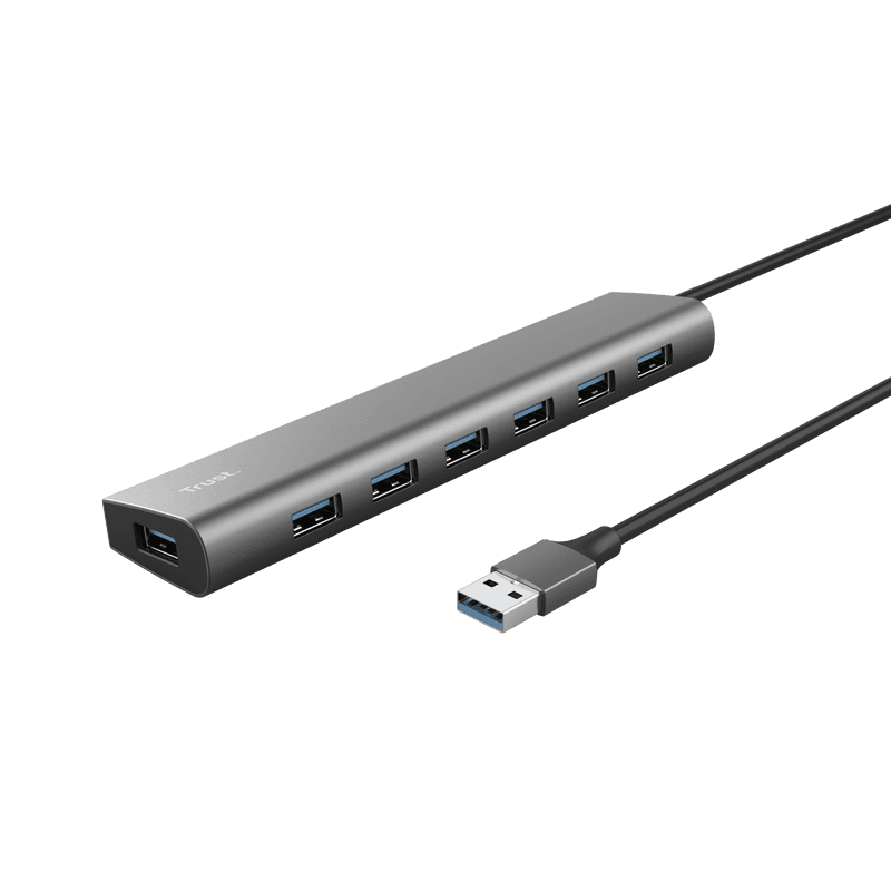 Hub Trust Halyx , 7 porturi USB 3.2 Gen 1, material aluminiu, input USB- C, output USB-A 7, gri