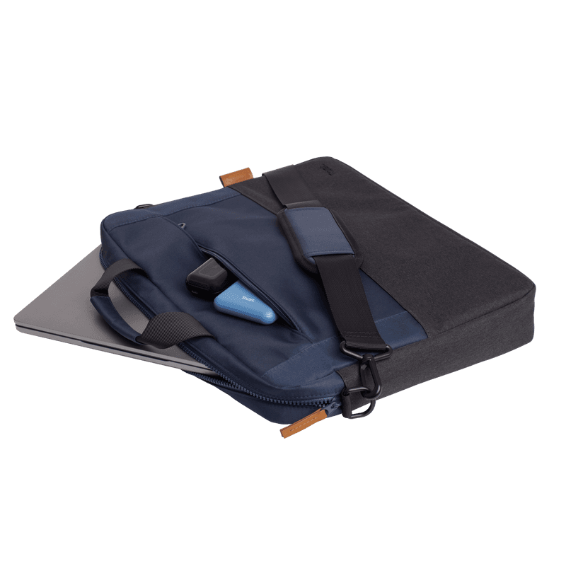 Geanta laptop Trust Lisboa, pentru laptopuri cu diagonala pana in 15.6",2 compartimente, material POM, RPET Polyester, RPET, volum 2.1 L, albastru
