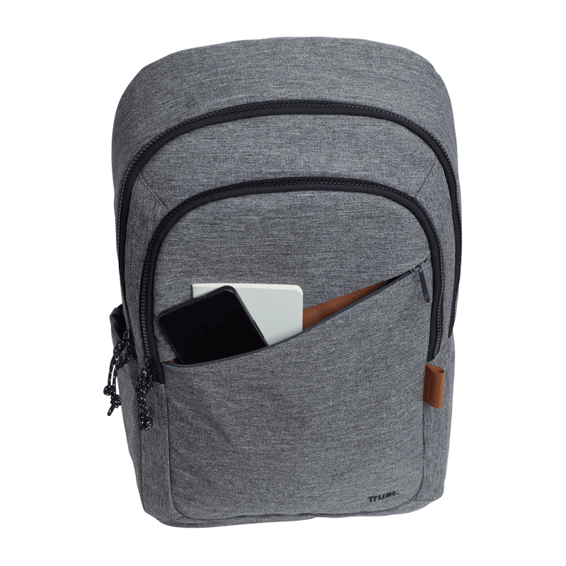 Rucsac laptop Trust Avana pentru laptop-uri cu diagonala de 16", material POM, RPET Polyester, RPET twill polyester, volum 20 L, gri