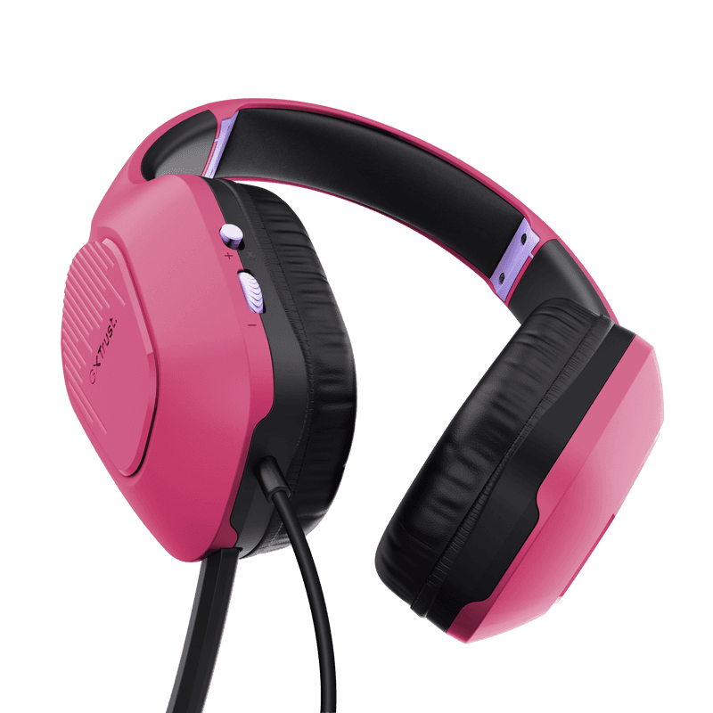 Casti Trust GXT415P Zirox cu fir, conector jack3.5mm, frecventa raspuns 20 Hz - 20.000 Hz, sensitivitate 90dB, roz