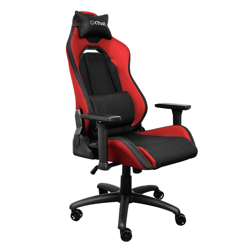 Scaun gaming Trust GXT 714B Ruya Comfortable, roti, ridicare pe gaz clasa 4, adjustabil pe inaltime, material plastic + PU leather, greutate maxima suportata 150 kg, negru/rosu