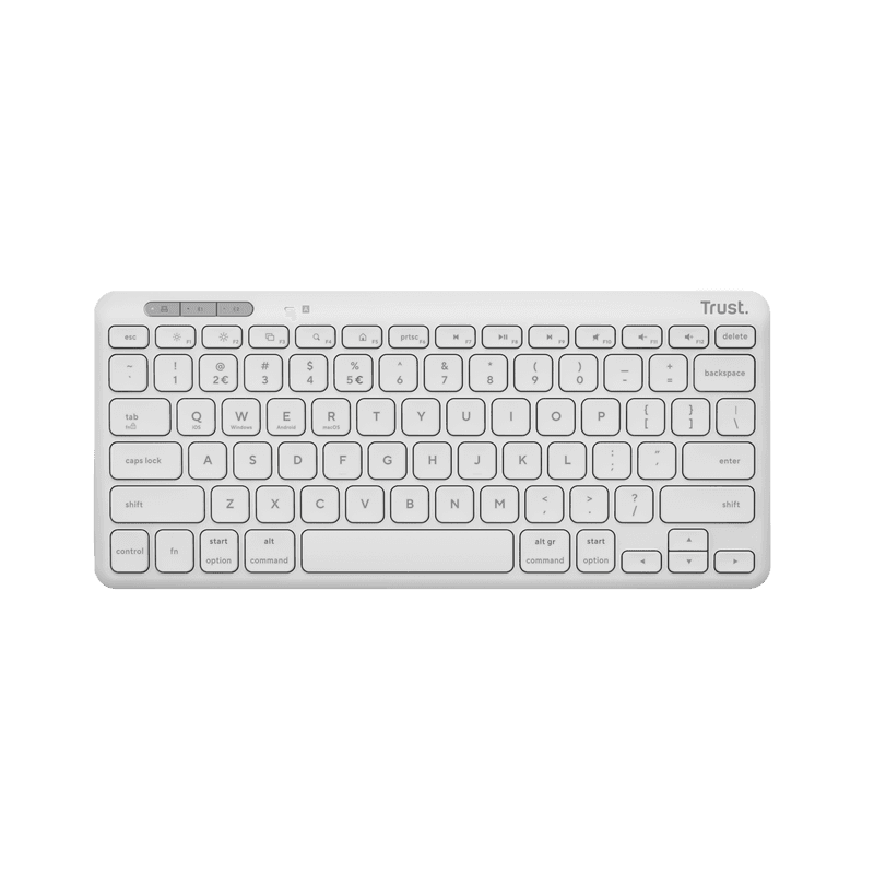 Tastatura Trust Lyra Wireless, conexiune USB-A, USB-C 1.1, distanta acoperire wireless 10m, 1x AAA baterie, compatibila cu laptop, pc, Bluetooth devices, tableta, alba