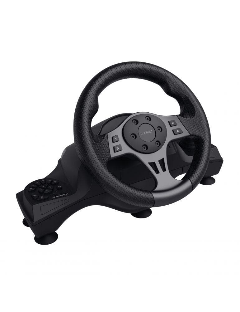 Volan racing Trust GXT 289 Movi Movi, conectivitate cu fir, 25 de butoane, console compatibile Nintendo Switch, Xbox Series S, Xbox Series X, Xbox One X, Xbox One S, Xbox One, PS4, PS4 Original, PS4 Pro, PS4 Slim, negru