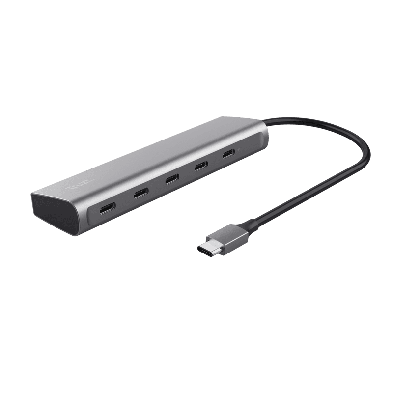 Hub Trust Halyx, 5 porturi USB-C 3.2 gen 1: 1 USB-C 100W PD port / 4 USB-C data ports, USB PD 3.0, gri
