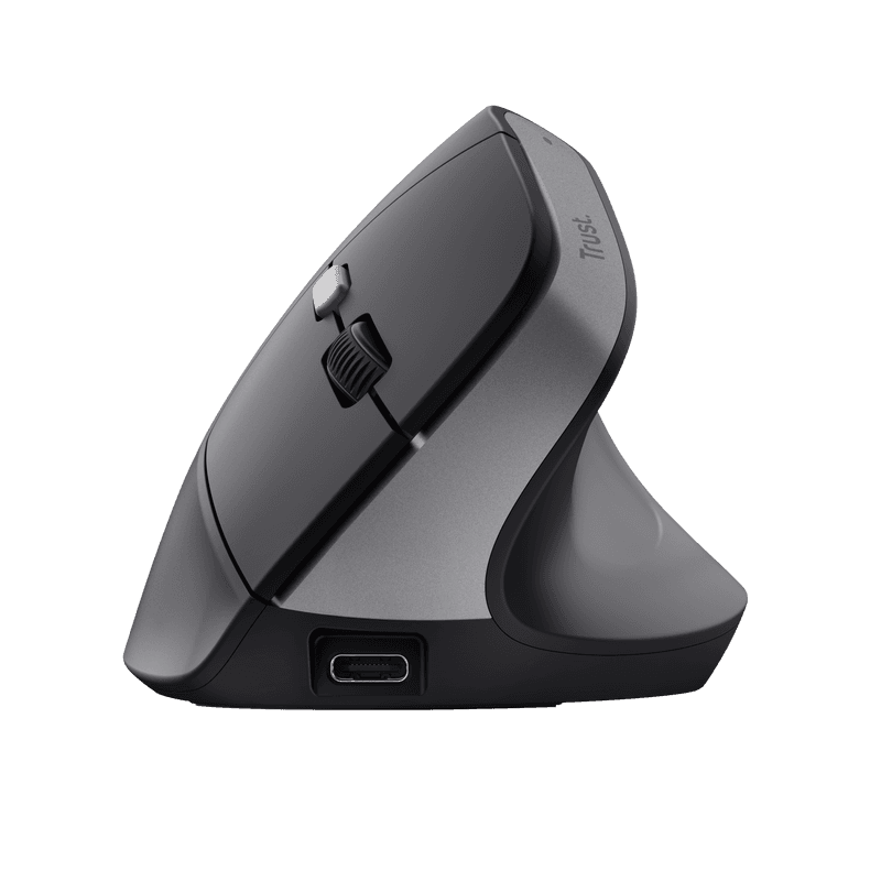 Mouse ergonomic fara fir Trust Bayo II, rezolutie maxima 2400 DPI, 6 butoane, interfata USB-C,  2.4GHz, negru