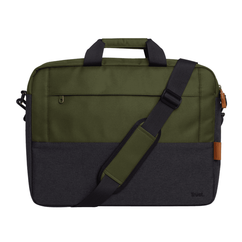 Geanta laptop Trust Lisboa, pentru laptopuri cu diagonala pana in 15.6", 2 compartimente, material POM, RPET Polyester, RPET, volum 2.1 L,  verde