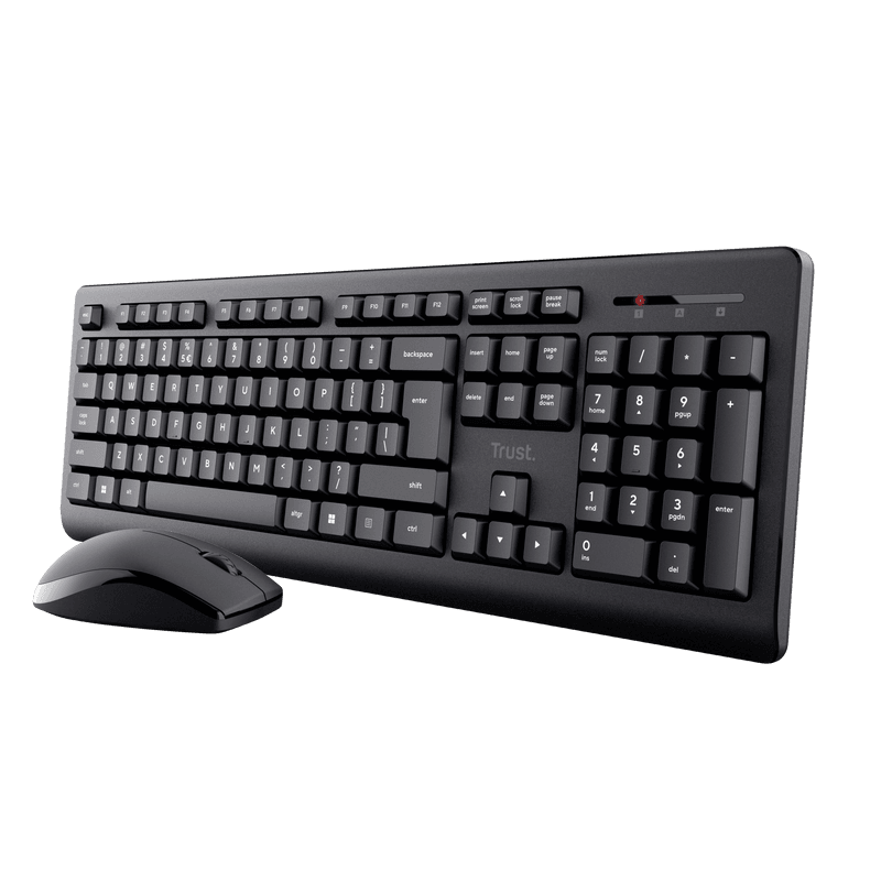 Kit Trust Primo tastatura standard, mouse wireless optic, rezoltie maxima 1200 DPI, negru