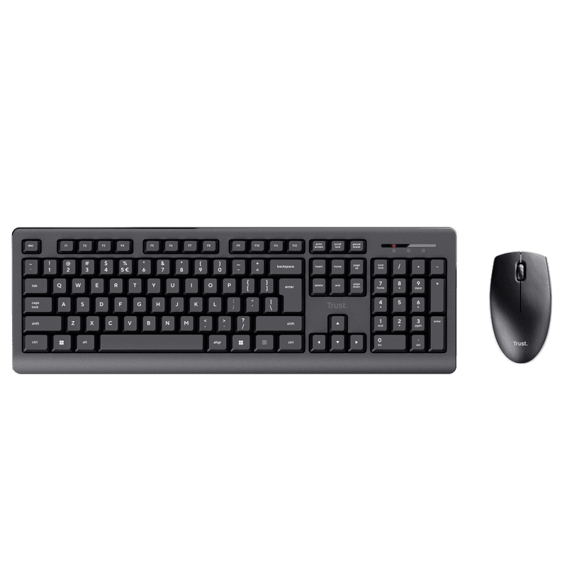 Kit Trust Primo tastatura standard, mouse wireless optic, rezoltie maxima 1200 DPI, negru