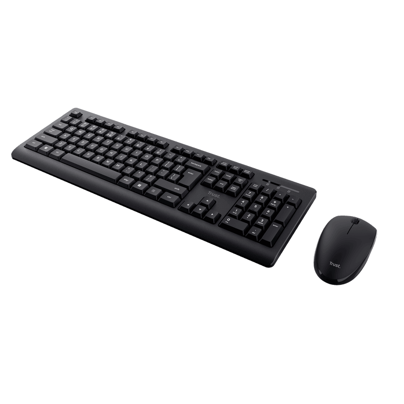 Kit Trust Primo tastatura standard, mouse wireless optic, rezoltie maxima 1200 DPI, negru