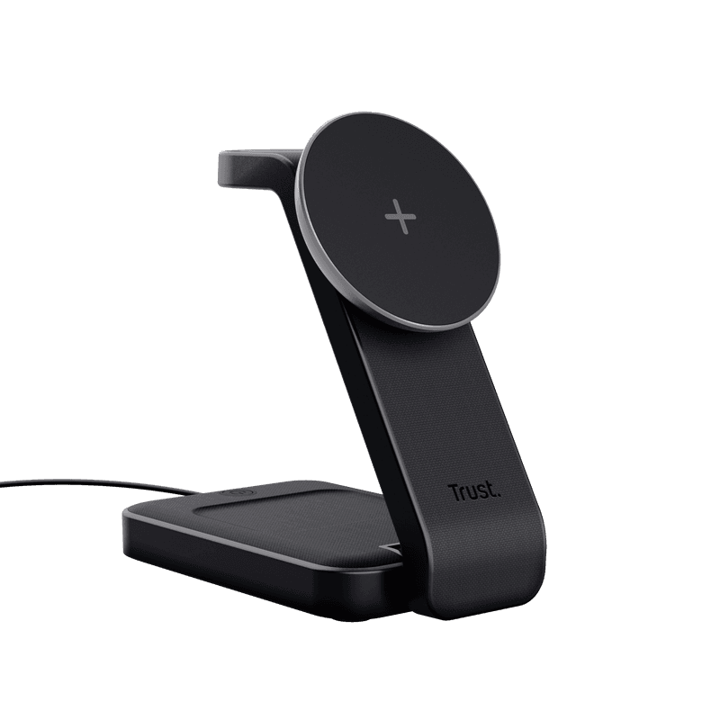 Stand de incarcare 3-in-1 Trust Viro, putere intrare 20W, interfata USB- C, compatibil cu produsele din brandul Apple: iPhone (12 si modele mai noi), Airpods si Apple Watch, negru