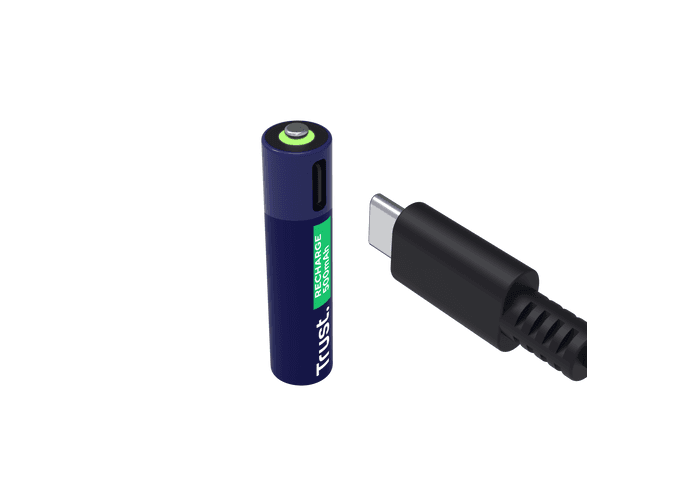 Baterii reincarcabile AAA Trust, incarcate prin USB-C, putere intrare 1.2W, pachet de 2 bucati.
