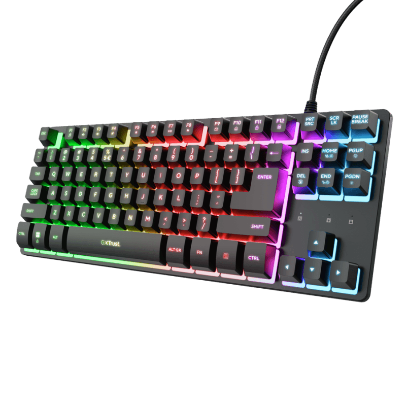 Tastatura Trust cu fir GXT833W Thado TKL, numar butoane 87, interfata USB 2.0, conector USB-A male, compatibila cu PS4, Xbox One, Nintendo Switch, PS5, negru