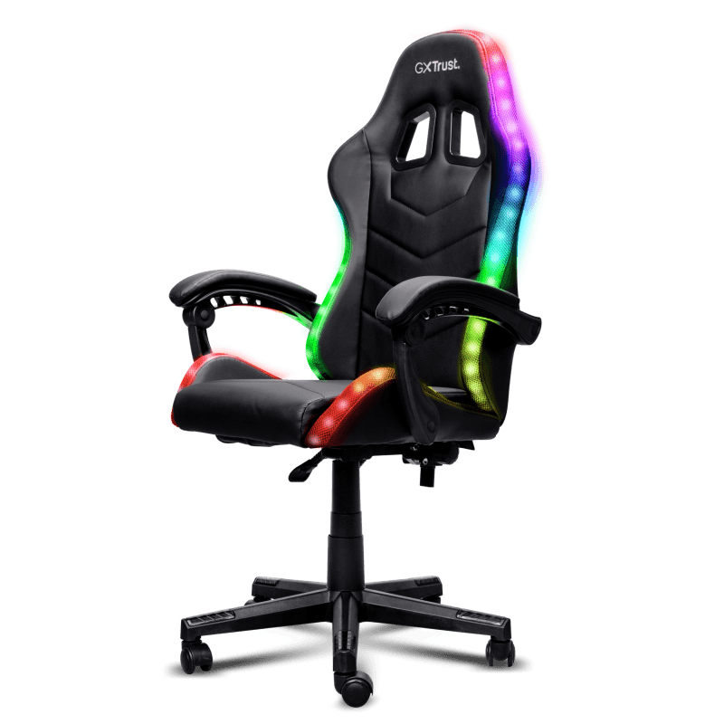 Scaun gaming Trust GXT 704 Roniq RGB, 5 roti, gas lift clasa 3, ajustabil pe inaltime, material PU leather, greutate maxima suportat 110 kg, negru