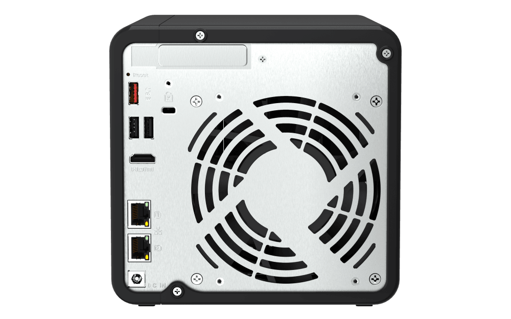 NAS QNAP 464 4-Bay, CPU Intel Celeron N5105/N5095 4-core/4-thread Processor, RAM 8 GB DDR4 (onboard, not expandable), HDD 4 x 2.5"/3.5" SATA 6Gbps + 2 x M.2 2280 PCIe Gen 3 x1 SSD slots (neincluse), LAN: 2 x 2.5GbE (optional 10GbE expansion via a PCIe card), USB3.2 Gen2: 2 x Type-A USB2.0: 2, tower