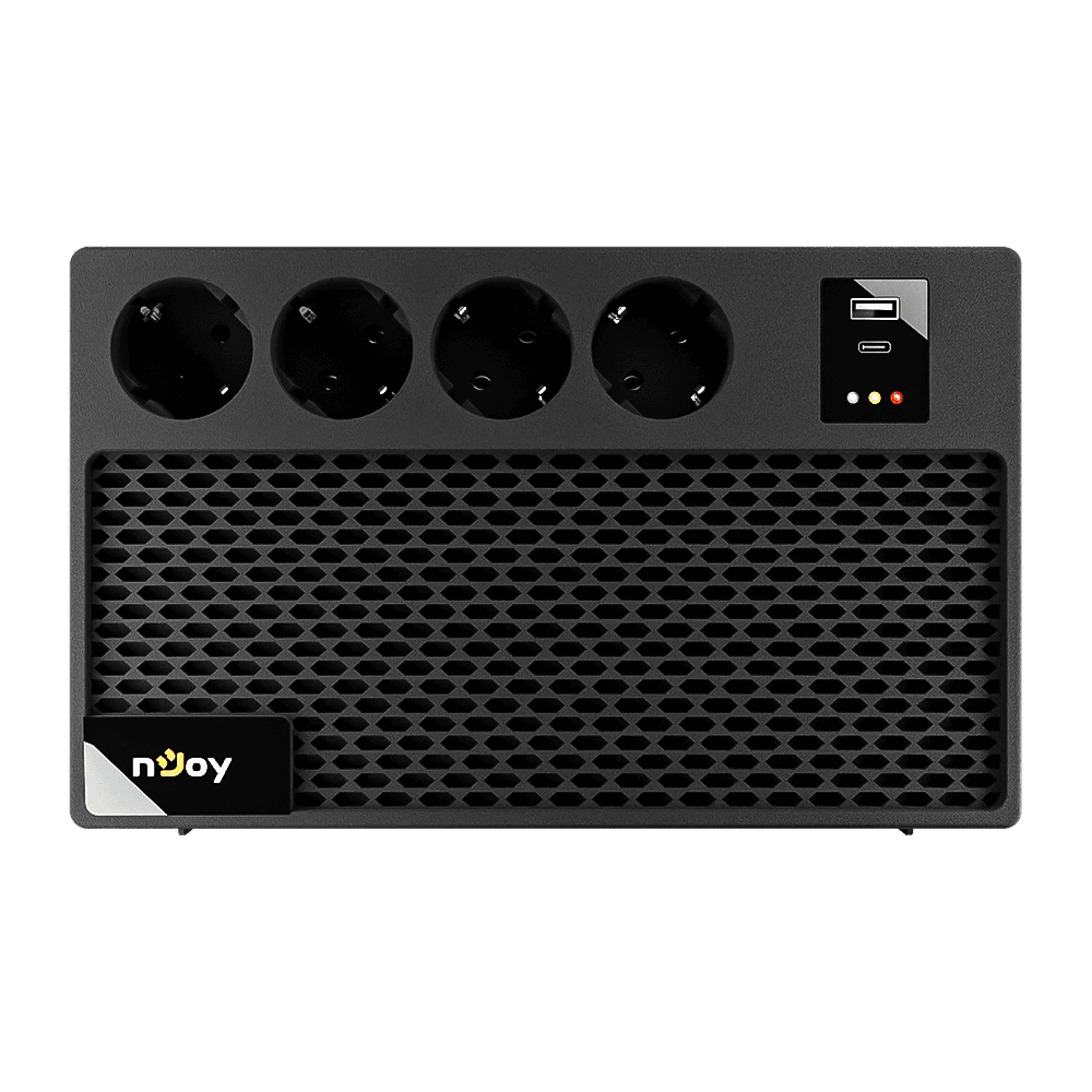 UPS nJoy Renton 650 Plus, 650VA / 360W, 4x prize Schuko conectate la baterie, 1x port incarcare USB Tip C 33W, 1x port de incarcare USB Tip A 18W, fara display LCD, tensiune nominala de intrare 230V  Caracteristici Stabilizator (AVR) de tip Boost and Buck Functie auto-restart la revenirea tensiunii