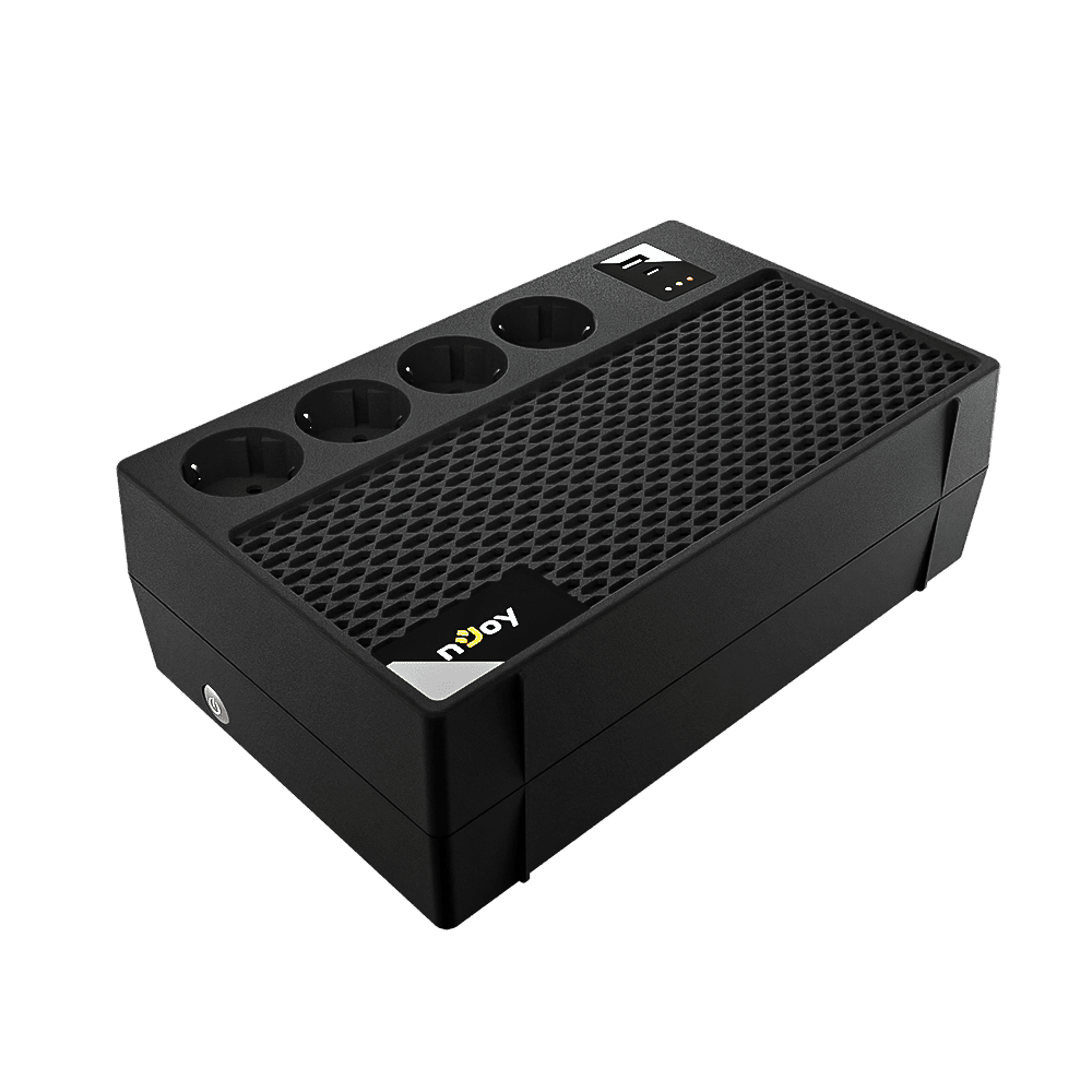 UPS nJoy Renton 650 Plus, 650VA / 360W, 4x prize Schuko conectate la baterie, 1x port incarcare USB Tip C 33W, 1x port de incarcare USB Tip A 18W, fara display LCD, tensiune nominala de intrare 230V  Caracteristici Stabilizator (AVR) de tip Boost and Buck Functie auto-restart la revenirea tensiunii