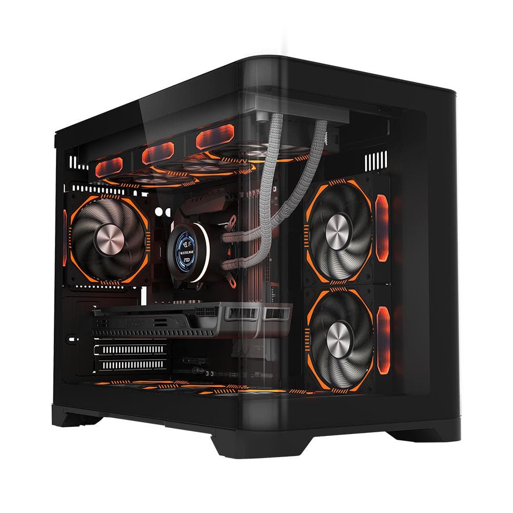 Carcasa 1stPLAYER® Gaming UV6-bk, Micro-ATX, 6 ventilatoare aRGB infinity efect plus PWM, telecomanda, negru