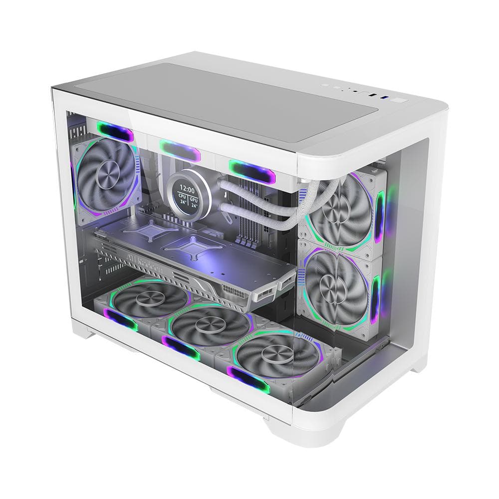 Carcasa 1stPLAYER® Gaming UV6-wh, Micro-ATX, 6 ventilatoare aRGB, telecomanda, alb