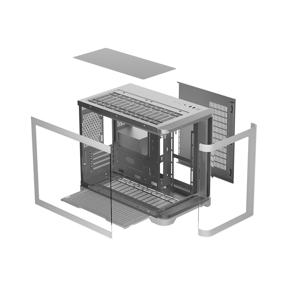 Carcasa 1stPLAYER® Gaming UV6-wh, Micro-ATX, 6 ventilatoare aRGB, telecomanda, alb