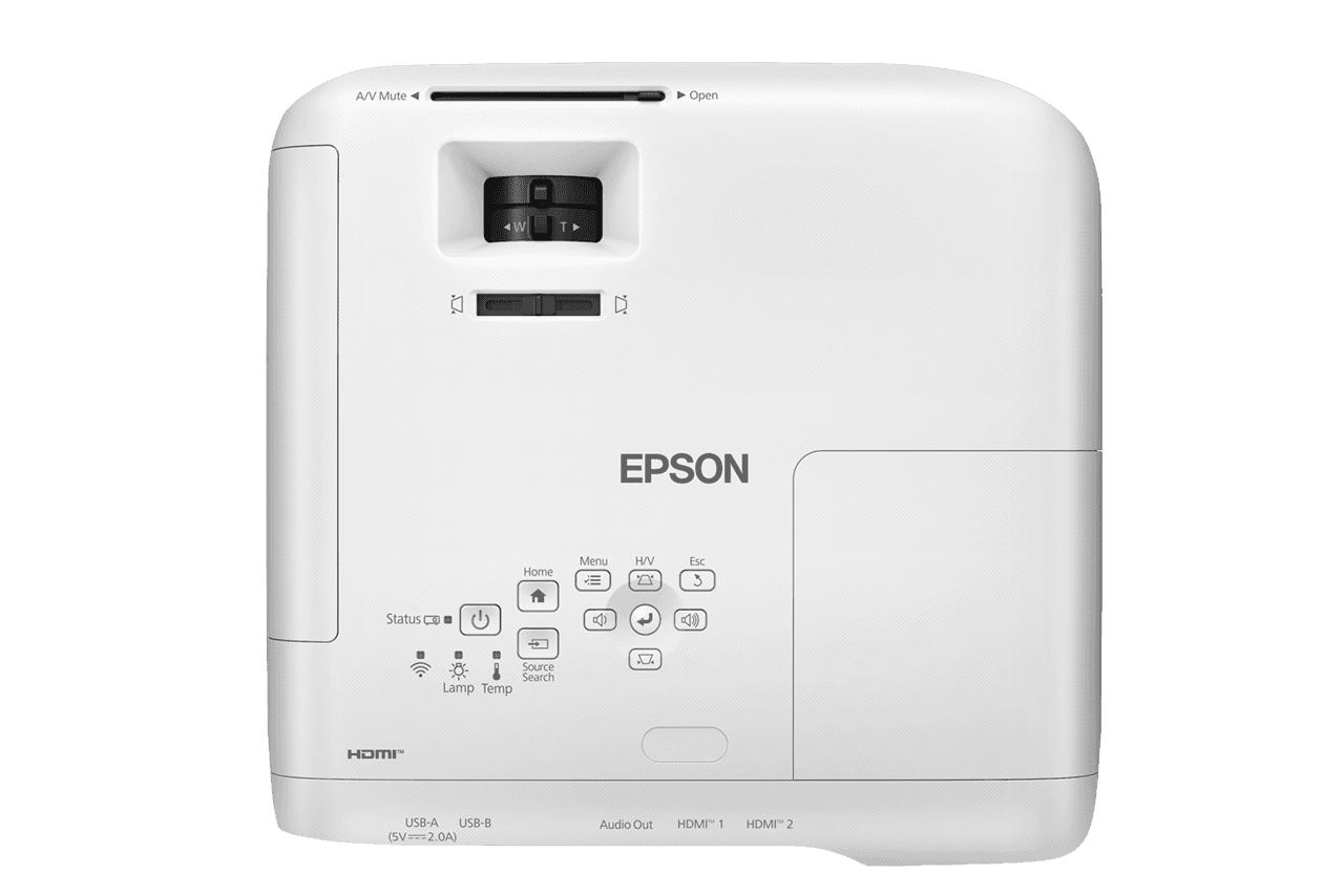PROJECTOR EPSON EB-FH54, Tehnologie 3LCD, Luminozitate: 4100 lumeni, Rezolutie: 1080p, Aspect: 16:9, Contrast 16.000 : 1, Sursa lumina: Lampa, Dimensiune maxima proiectie: 31"-304", Distanta proiectie: 0.9m-8.9m, Interfata: USB, WI-FI, 2 x HDMI, Miracast, Jack, Dimensiuni: 309‎ x 293 x 105 mm