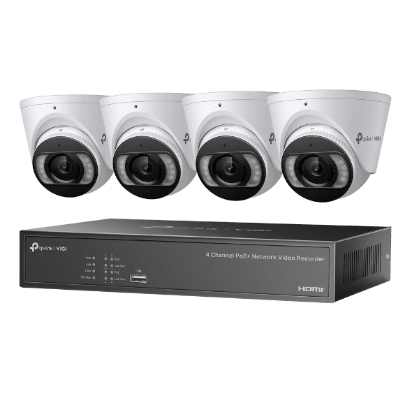 KIT NVR + HDD 2TB POE TP-Link VIGI 4 canale + 4 camere 4MP, Lentila 2.8, IR+WL 30ML Turret, NVR TP-Link VIGI 4 canale, 53W 1004H; 8MP, 1SATA Interface, max 10TB, H.265+; ONVIF,