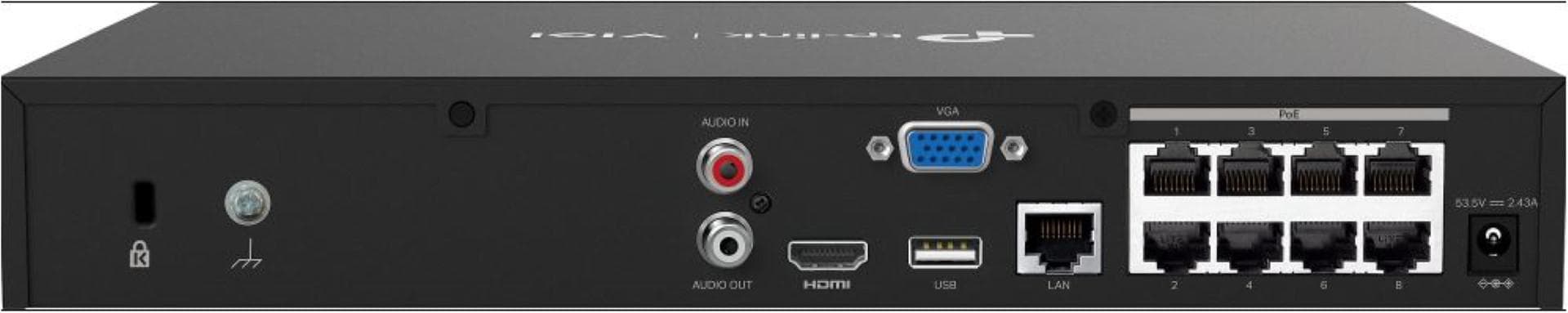 NVR PoE TP-Link VIGI 8 canale 1008H-8MP; 113W, 8 MP,1 SATA Interface, max 10TB, H.265+; ONVIF, etecție mișcare, linie, intruziune, persoane, vehicule etc.