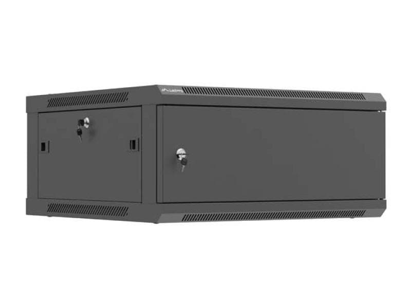 Dulap rack de perete Lanberg 19", 4U, 600x450 mm, pentru asamblare, usa metalica, RAL9004, IP20, usa metalica, negru
