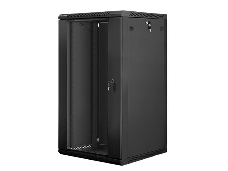 Dulap rack 19" perete 22U / 600x600 (flat pack) cu ușă din sticlă, negru  V2