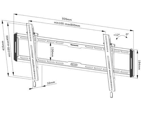 Suport perete Neomounts WL35-550BL18; pentru display-uri cu diagonale 43"-86", sistem de prindere VESA 100x100~800x400, greutate maxima suportata 70kg, tilt +12°, distanta fata de perete 33mm; culoare negru. Garantie 5 ani