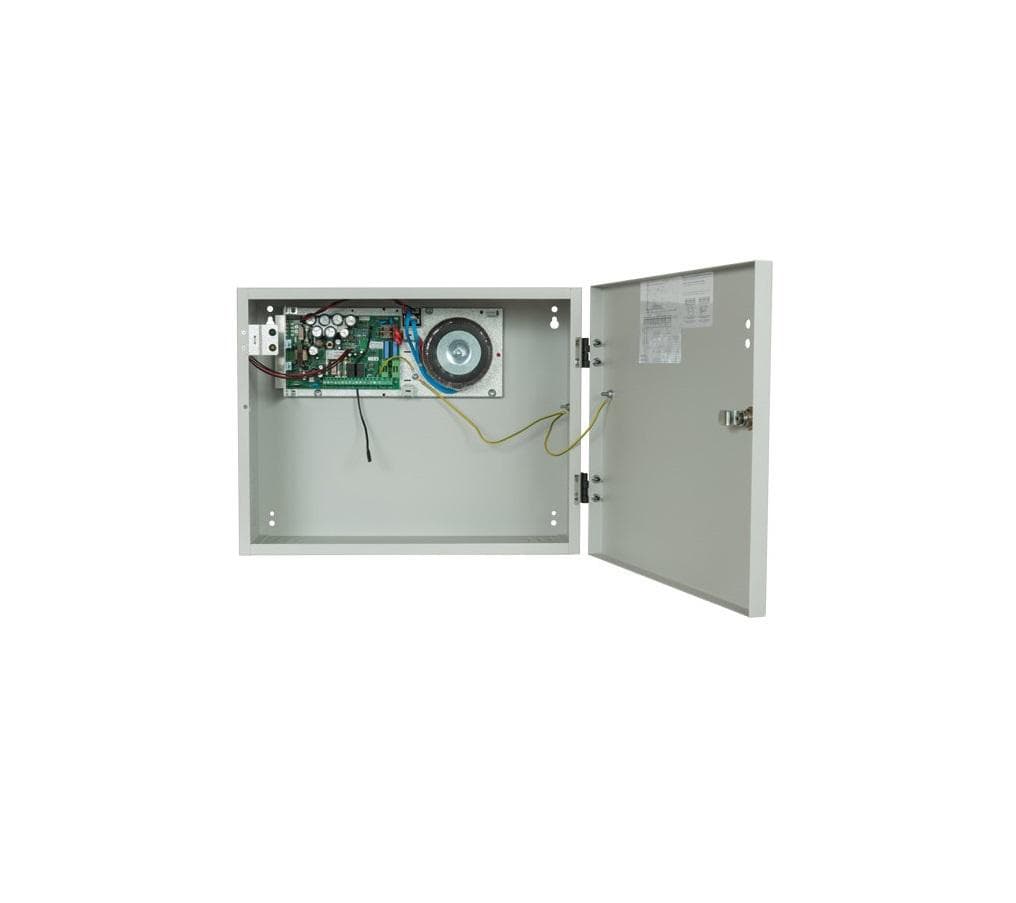 Sursa de alimentare pentru sisteme de detectie incendiu 24V/2A in cutie  metalica, loc pentru 2 acumulatori 12V/18A. Sursele sunt certificate EN 54-4, Vds; EN 12101-10;