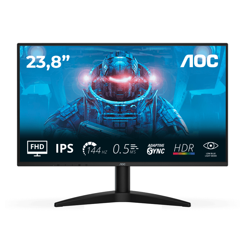 Monitor AOC 23.8" 24B36X, Diagonal (inch): 23.8, Diagonal (cm): 60, Aspect ratio: 16:9, Panel: IPS, Resolution: 1920x1080, Refresh Rate: 144Hz, Response time GtG: 4ms, Response time MPRT: 0.5ms, Brightness (max): 300 cd/m², Contrast (static) : 1500:1, Contrast (dynamic): 20M:1, Viewing angle