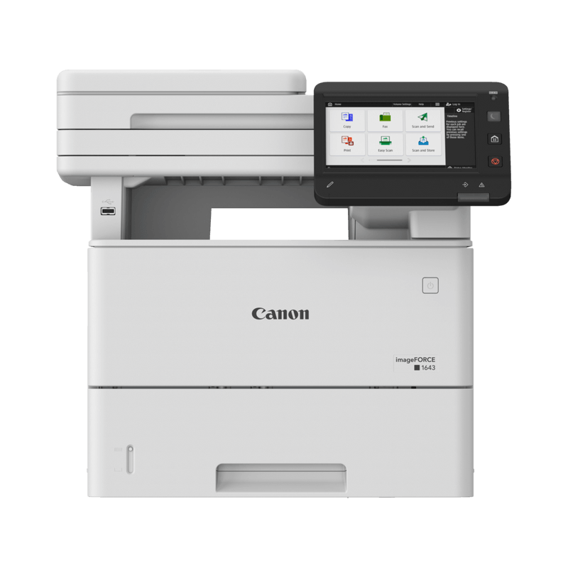 CANON IMAGEFORCE 1643 MONO LASER MFP, Format A4, Functii: Print, Copy, Scan, Send, Viteza printare: 43ppm, Rezolutie: 1200x1200dpi, Limbaje printare: UFR II, PCL6, PCL5*, Adobe® PostScript®3TM, Duplex automat, Copiere: 43ppm, FPO. 6.3 sec., Rezolutie: 600 x 600dpi, pana la 9999 copii, Zoom-25-400%