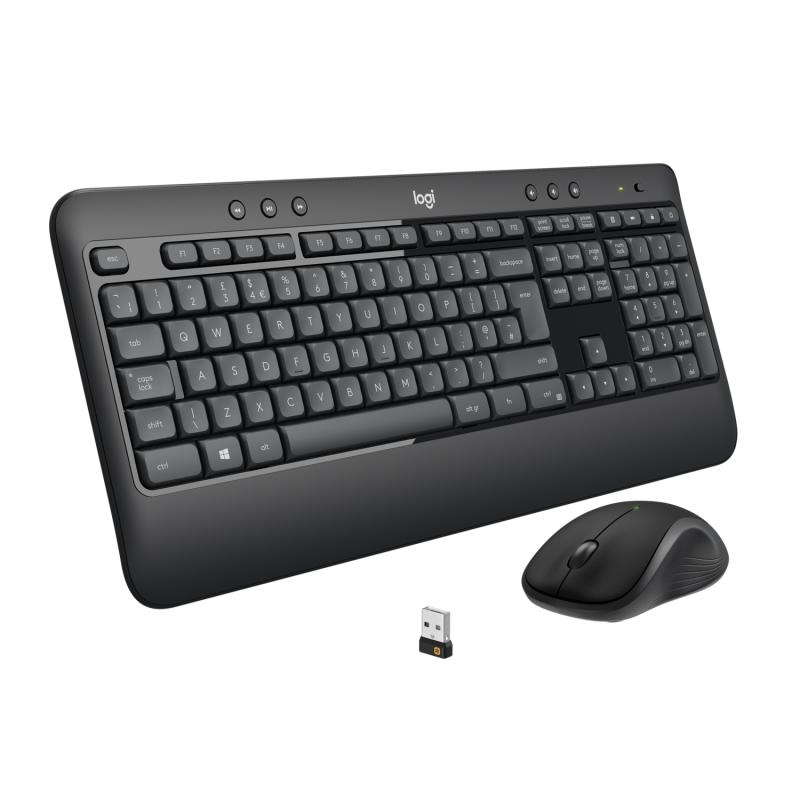 Logitech 920-008685. Keyboard form factor: Full-size (100%). Keyboard style: Straight. Connectivity technology: Wireless, Device interface: RF Wireless, Keyboard key switch: Membrane, Keyboard layout: QWERTY. Wrist rest. Recommended usage: Universal. Product colour: Black, White. Mouse included