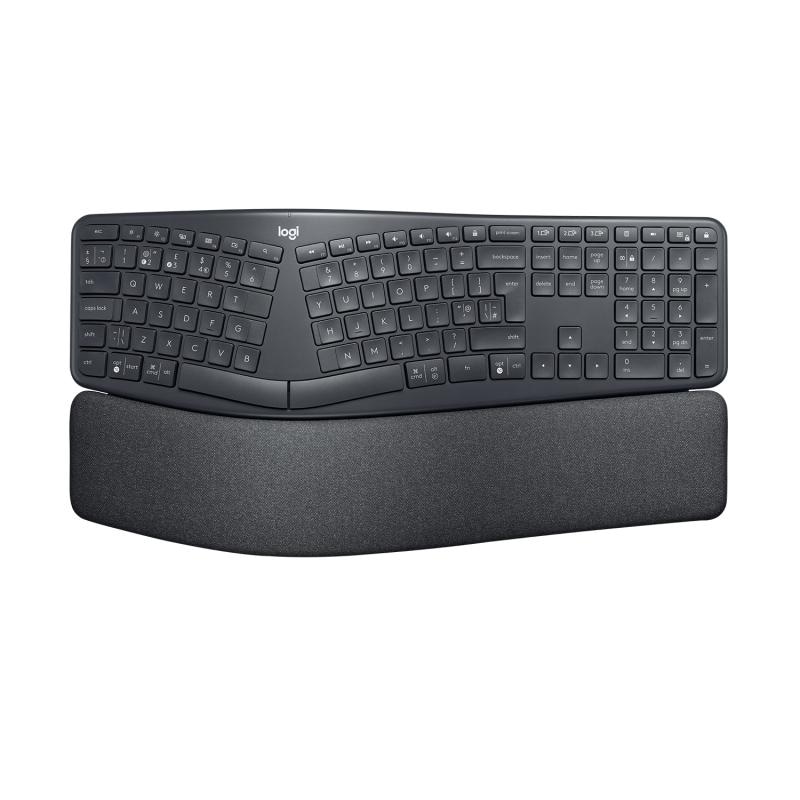 Logitech 920-010108. Keyboard form factor: Full-size (100%). Keyboard style: Curved. Connectivity technology: Wireless, Device interface: RF Wireless + Bluetooth, Keyboard key switch: Semi-mechanical key switch, Keyboard layout: QWERTY. Wrist rest. Recommended usage: Office. Product colour: Graphite