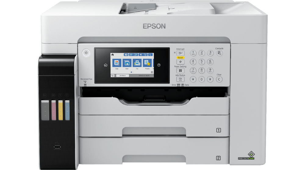Multifunctional Epson EcoTank Pro L15180,Tehnologie printare: Inkjet,(Printare, Scanare, Copiere, Fax), Dimensiune: A3, 4 culori, FPO: 5.5 sec, Viteza printare: 25ppm Alb-negru si color, Duplex, Rezolutie printare: 4800 x 1200 DPI, ADF: 50 pagini, Capacitate hartie: 250 coli standard, 550 coli max