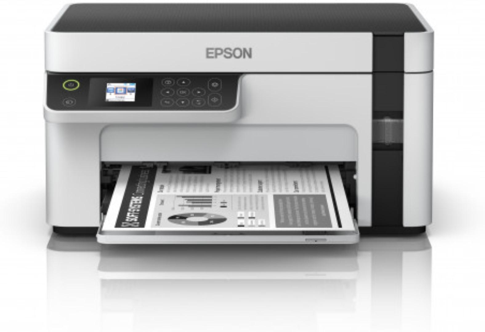 Multifunctional inkjet mono CISS Epson M2120, dimensiune A4 (Printare, Copiere, Scanare), viteza 32ppm alb-negru, rezolutie 1440x720 dpi, alimentare hartie 150 coli, scanner CIS rezolutie 1200x2400 dpi,viteza 12 sec, display 3.7cm, interfata: USB 2.0, wifi, wifi Direct, consumabile: (recipient