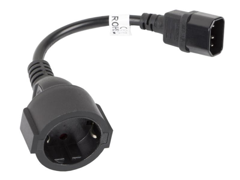 Cablu adaptor IEC 320 C14  Schuko(F) pentru UPS 20 cm negru