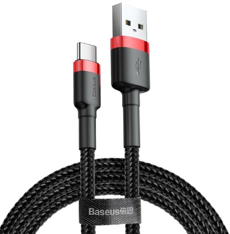 Cablu alimentare si date Baseus Cafule, Fast Charging Data Cable pt. smartphone, USB la USB Type-C, 100W, braided, 2m, rosu + negru