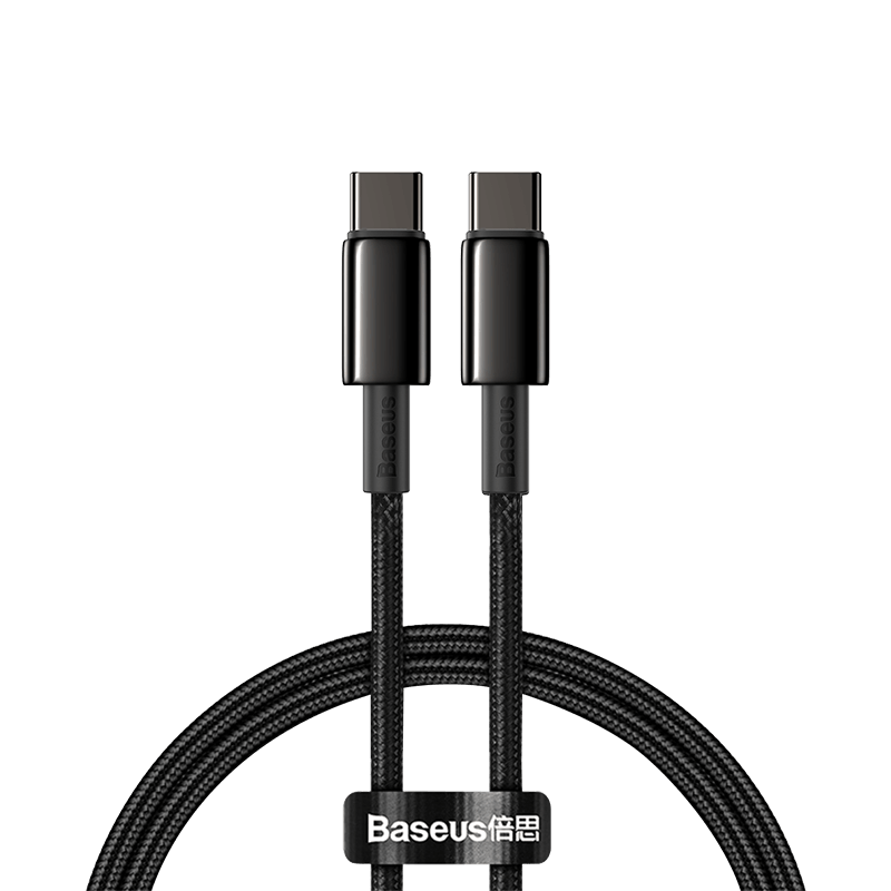 Cablu alimentare si date Baseus Tungsten Gold, Fast Charging, USB Type-C la USB Type-C, putere 100W, brodat, 1m, negru