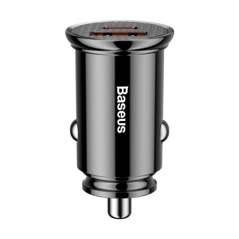 Incarcator auto Baseus Circular Plastic PPS, 1 x USB Output 4.5V/5A, 1 x USB Type-C Output 5V/3A, total output 30W, pt. bricheta auto, negru