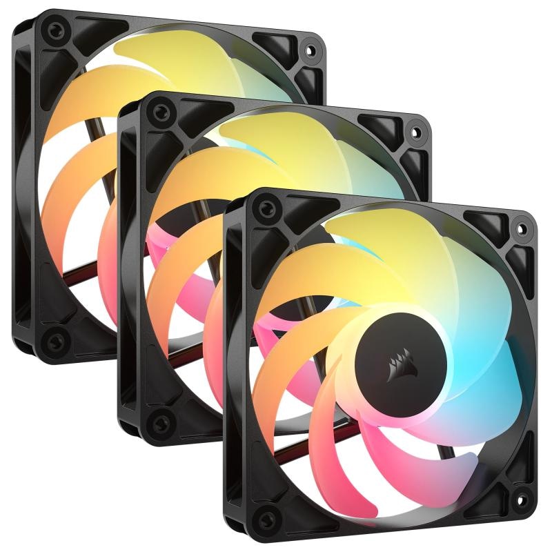 Ventilatoare Carcasa CORSAIR RS120-R 3x120mm ARGB NEGRU, viteza 0.420-2100 RPM +/- 10%, Airflow: 13.33-65.82 CFM, Presiune Statica: 0.14-2.81 mm-H2O, Nivel de zgomot: 10-34.6dBA