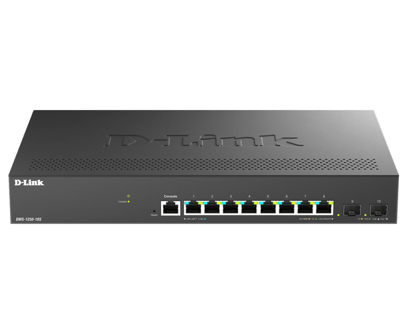Switch D-Link DMS-1250-10S , 8 porturi Gigabit, 2 porturi SFP+, Protocol 802.1D STP 802.1s MSTP 802.1w RSTP, rackabil