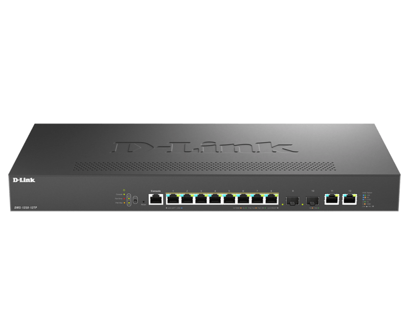 Switch D-Link DMS-1250-12TP , 8 porturi Gigabit, 2 porturi SFP+, Protocol 802.1D STP 802.1s MSTP 802.1w RSTP, rackabil