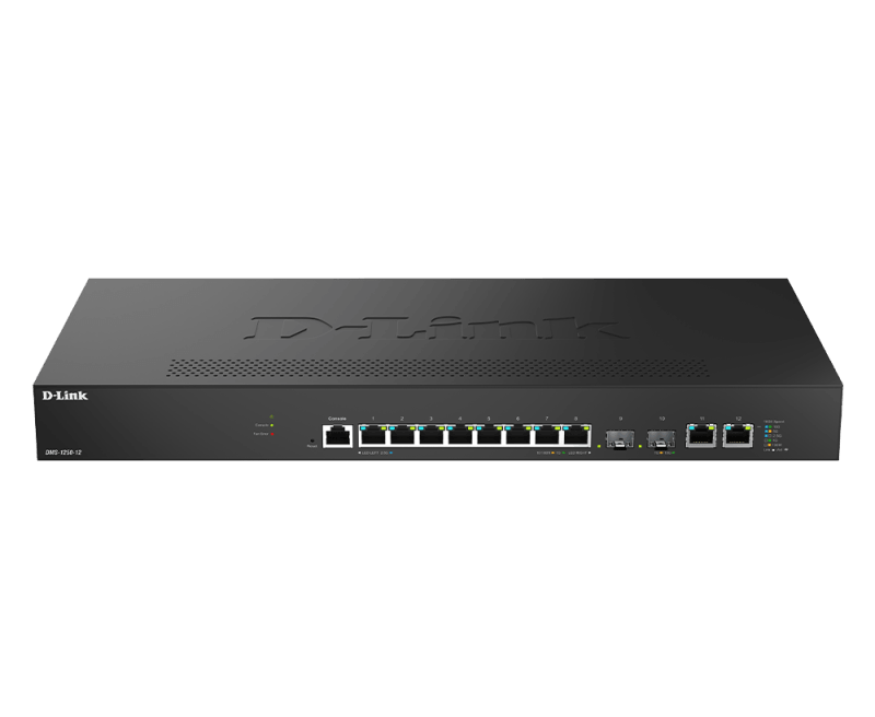 Switch D-Link 2.5Gigabit DMS-1250-10S, 8x RJ-45, 2x SFP+, 1x Console, 100/1000/2500 Mbps, compatibilitate 802.3u, 802.3ab, 802.3bz, 802.3ae, 802.3z, 802.3az, 802.3x, 802.1Q, 802.1