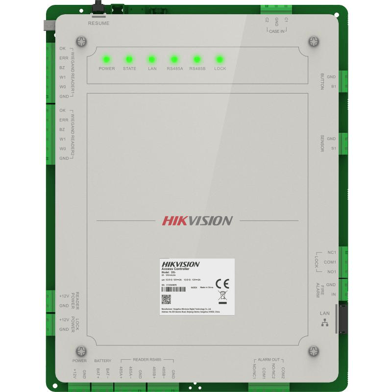 Centrala control acces Pro Series Hikvision DS-K2621X(P) pentru 1 usa, bidirectional (2 citittoare); Intrari: 2 alarm input, , Door Contact x 1, Tamper x 1; Iesiri: Alarm x 2, alimentare: 12 ± 15% VDC, temperatura de functionare: -10 °C to 55 °C.
