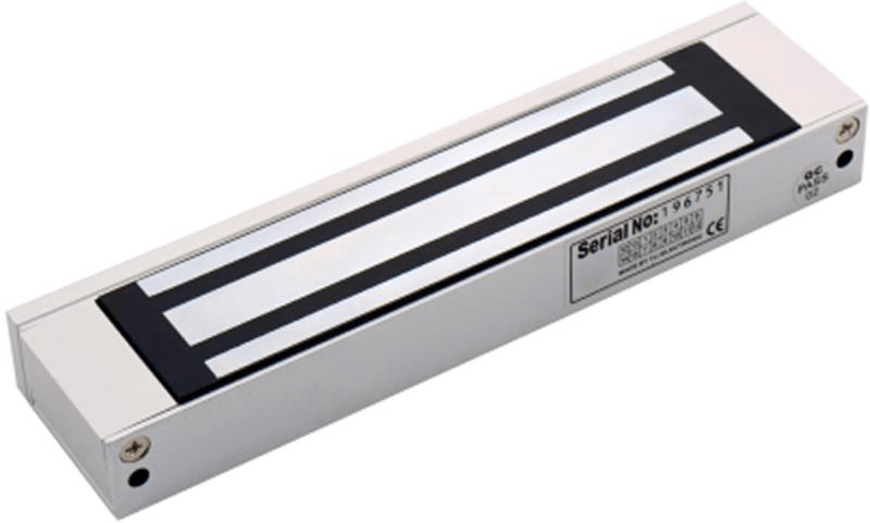 Electromagnet de forta  Hikvision DS-K4H250S; Forta de retinere: 272kg; alimentare: 12 VDC or 24 VDC, (default voltage is 12 VDC); amperaj: 500 mA or 250 mA; Dimensiuni: 240 mm × 49 mm × 25.5 mm; Greutate: 2.1kg