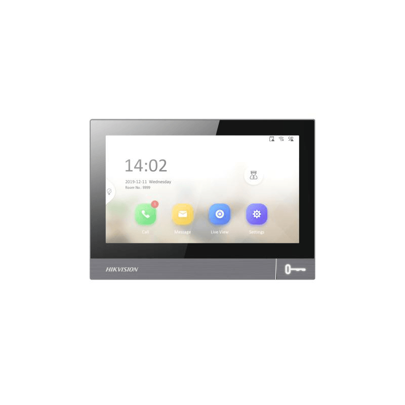 Monitor videointerfon WIFI 7" Hikvision DS-KH8381-WTE1/SF; ecran colorful IPS 7", rezolutie ecran 1024 × 600; Conectivitate: Retea wireless: Wi-Fi 802.11b/g/n; 1 RJ-45 10/100Mbps self-adaptive; TCP/IP, SIP, RTSP; microfon si difuzor incorporat; 8x intrare alarma; Alimentare: IEEE802.3at, Standard