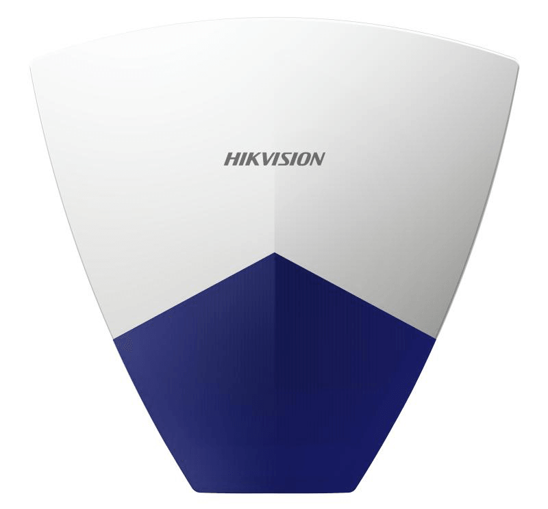 Sirene de exterior Hikvision DS-PS102X/BL, putere acustica@1 meter: 110 dBA,  PGM/BELL port, 3 tipuri de alarma: alarma de incendiu, alarma de panica, alarma de efractie, culoare alba, led albastru, IP55, alimentare: 9 to 16VDC, dimensiuni: 221x215x51mm, greutate: 475 g, temperatura de functionare